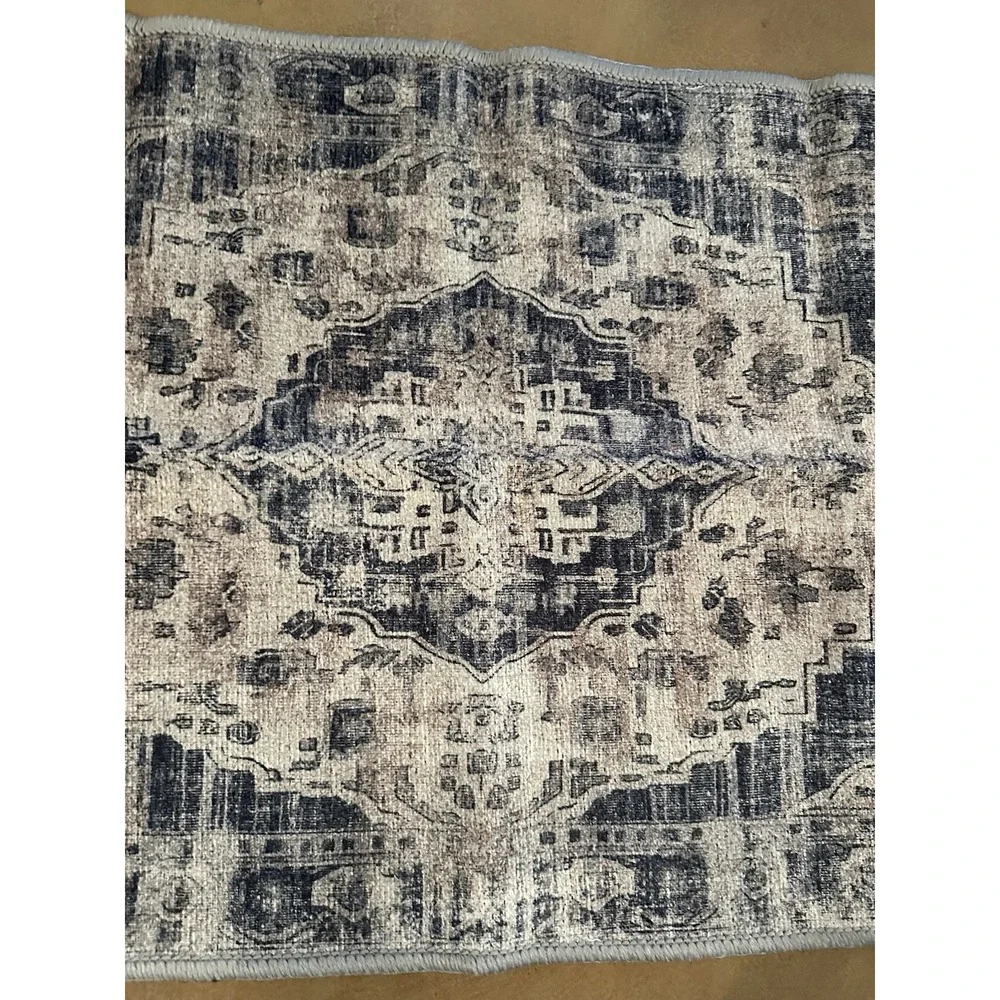 Machine Washable Rug 2'X3' Gloria GLR88 Blue Brown Cream Faded-Look